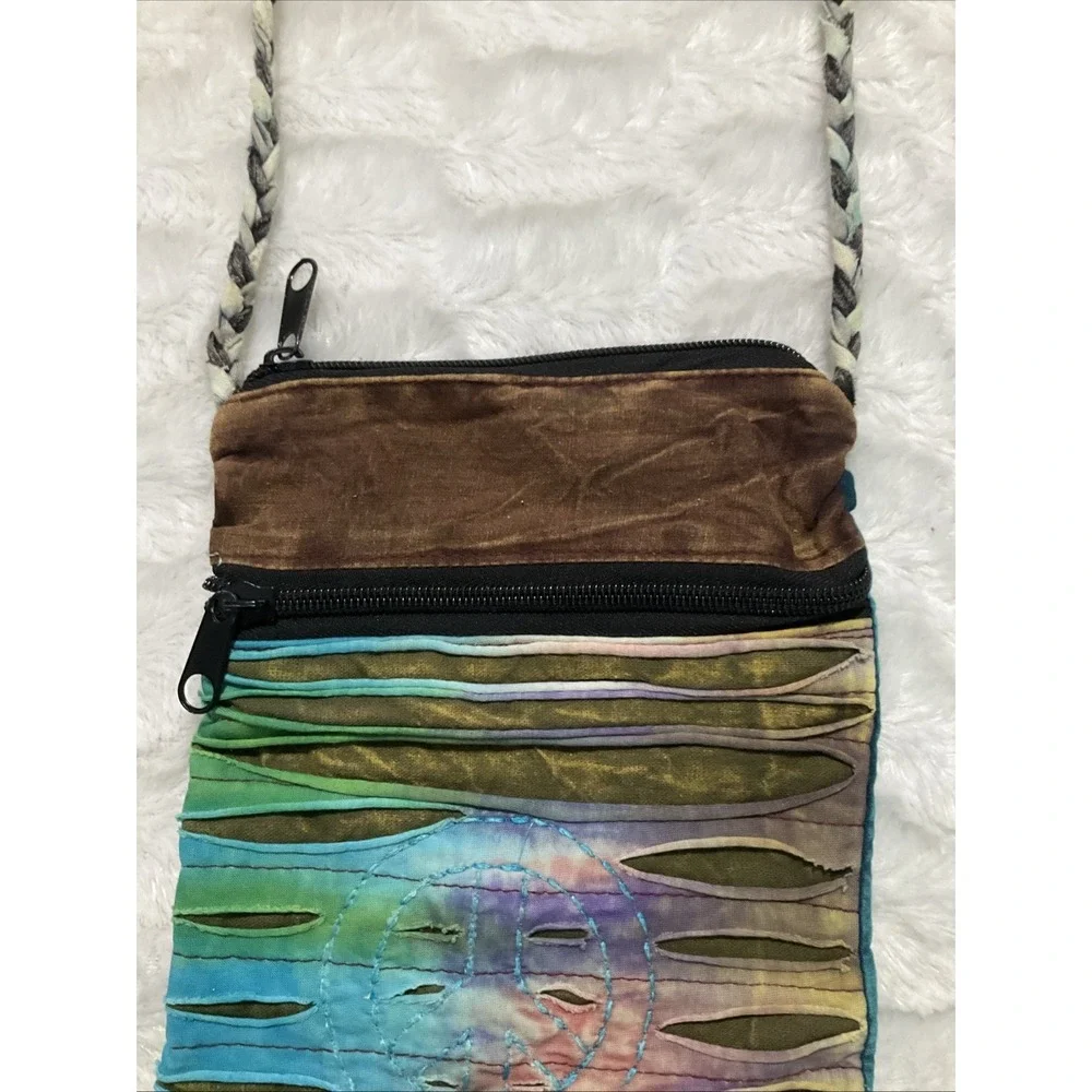 Women's Boho Hippie Tie Dye Peace Sign Crossbody Bag Patchwork Festival Purse